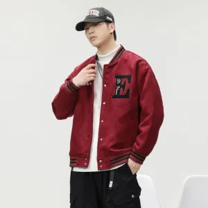 Button-up Varsity Jacket for Men with Unique Embroidery and Elastic Cuffs