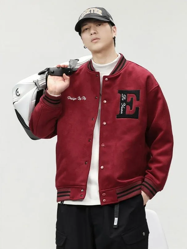 Button-up Varsity Jacket for Men with Unique Embroidery and Elastic Cuffs