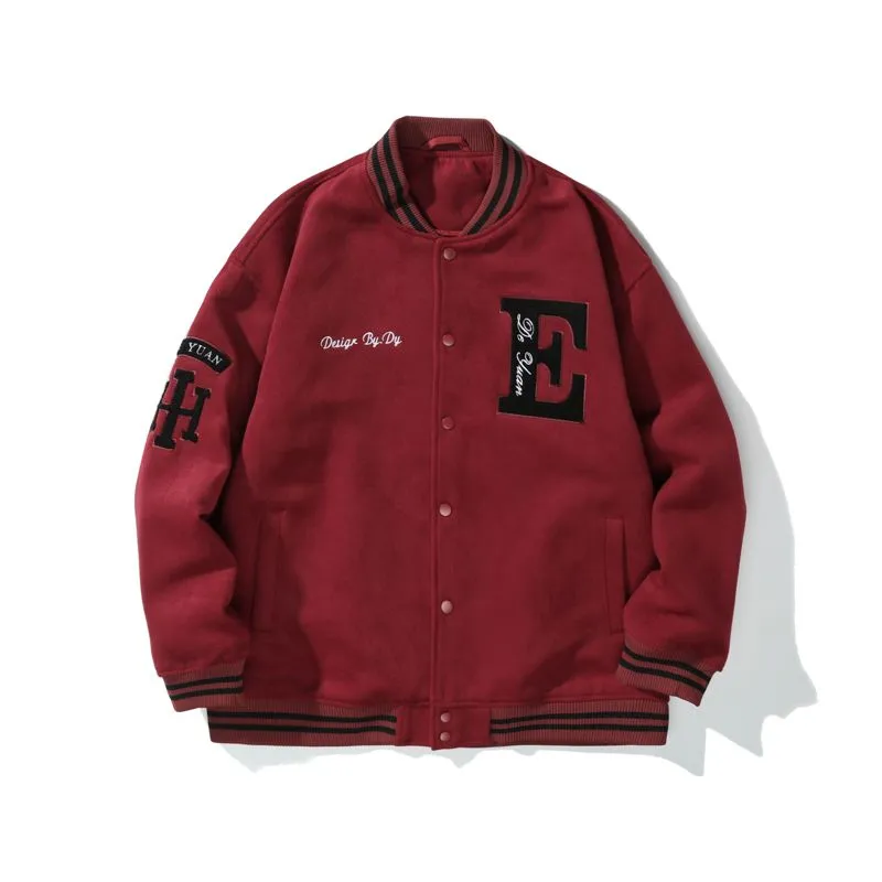 Button-up Varsity Jacket for Men with Unique Embroidery and Elastic Cuffs