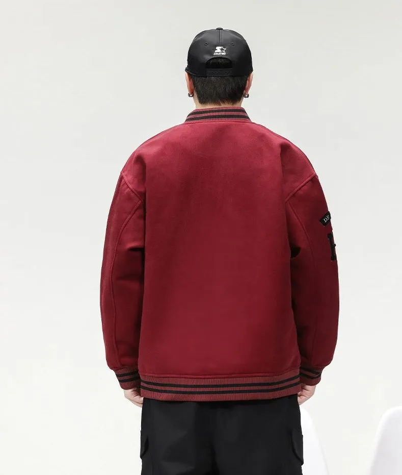 Button-up Varsity Jacket for Men with Unique Embroidery and Elastic Cuffs