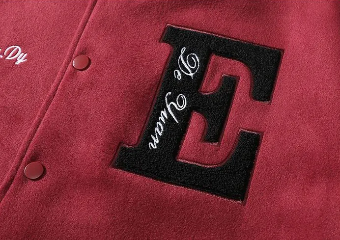 Button-up Varsity Jacket for Men with Unique Embroidery and Elastic Cuffs