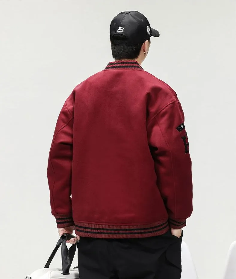 Button-up Varsity Jacket for Men with Unique Embroidery and Elastic Cuffs