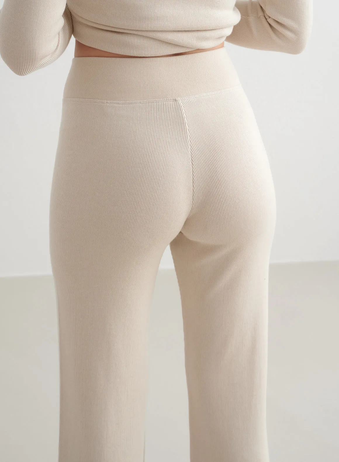 Café Au Lait Ribbed Wool Wide Pants