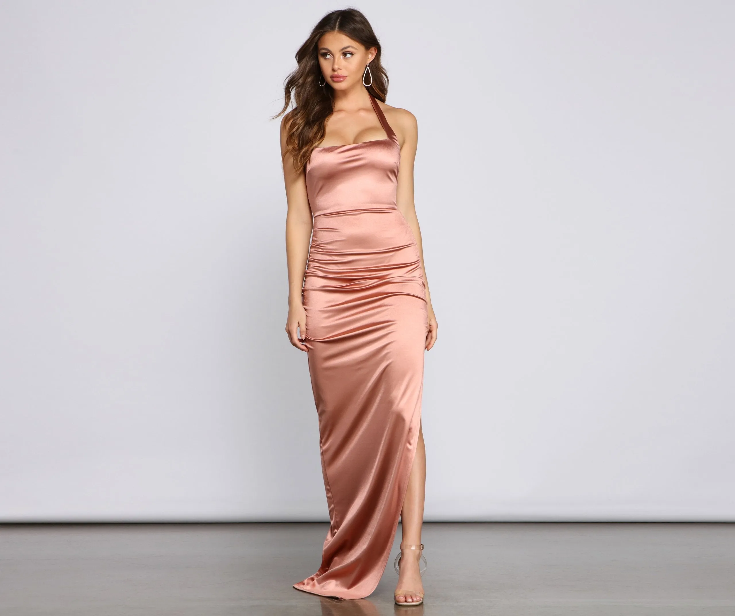 Calista Formal High Charming Slit Halter Dress
