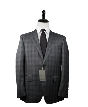 CANALI -  Gray Plaid Notch Lapel Suit - 42R