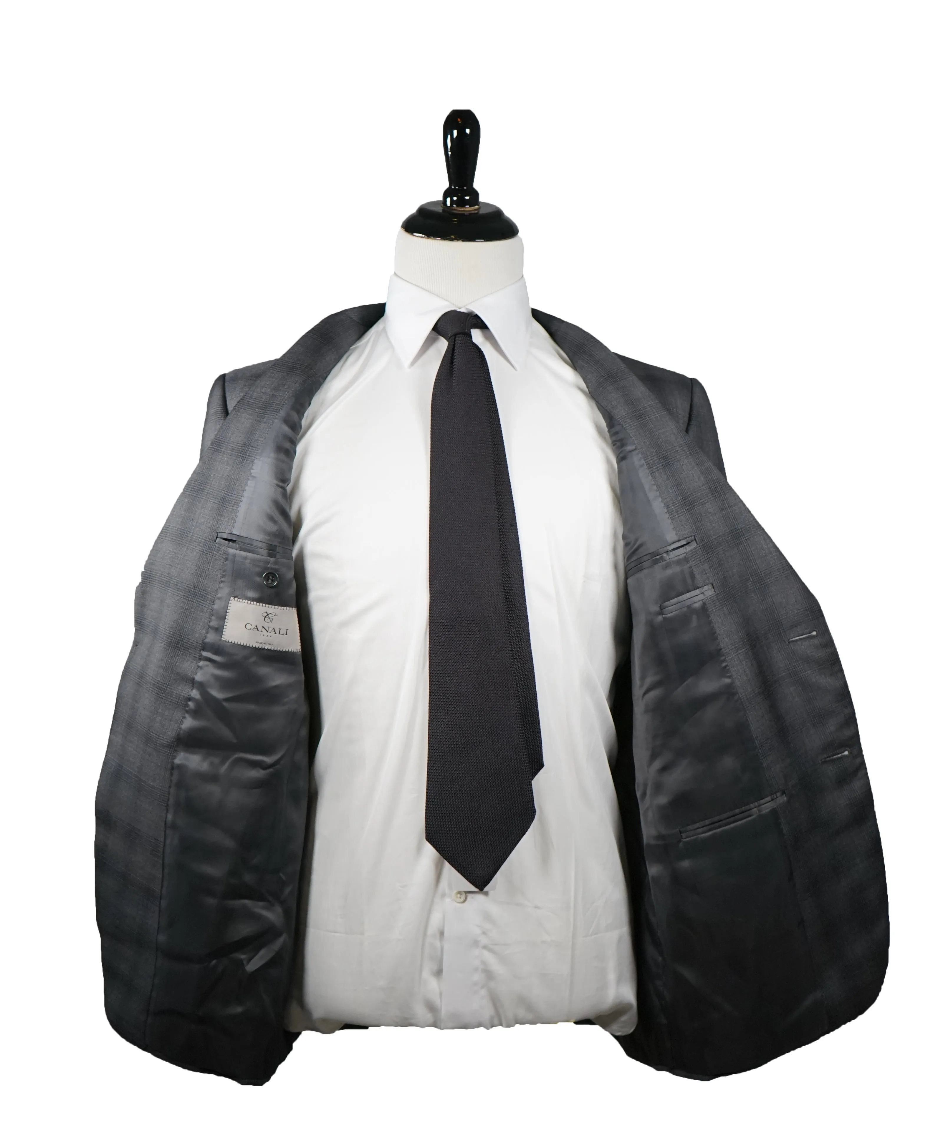 CANALI -  Gray Plaid Notch Lapel Suit - 42R