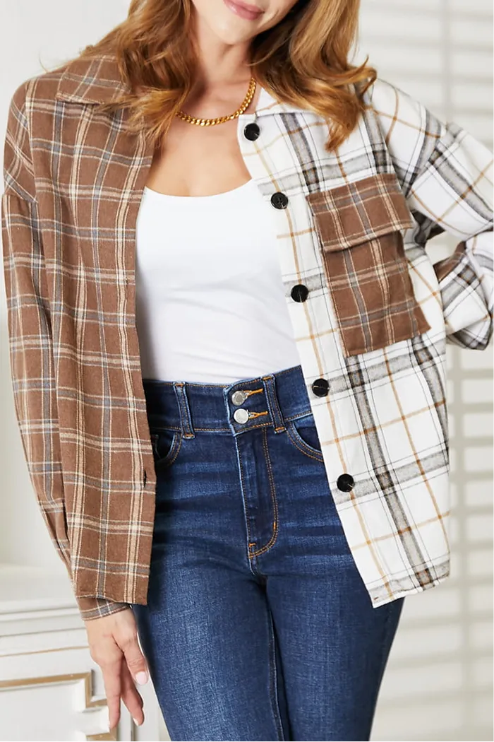 Candice Plaid Contrast Button Up Shirt Jacket