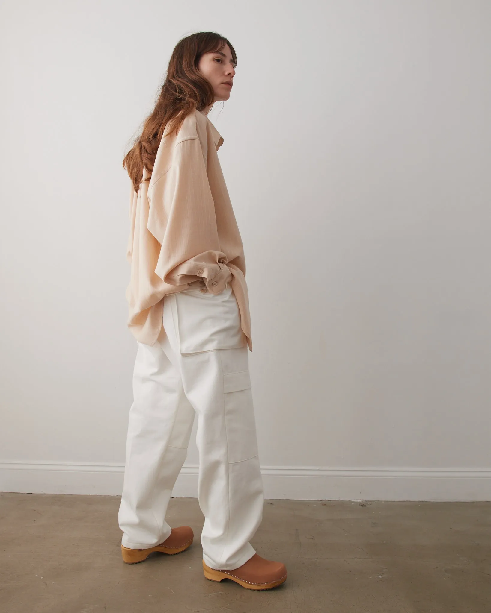 Cargo Pants, Heavyweight White Cotton Denim