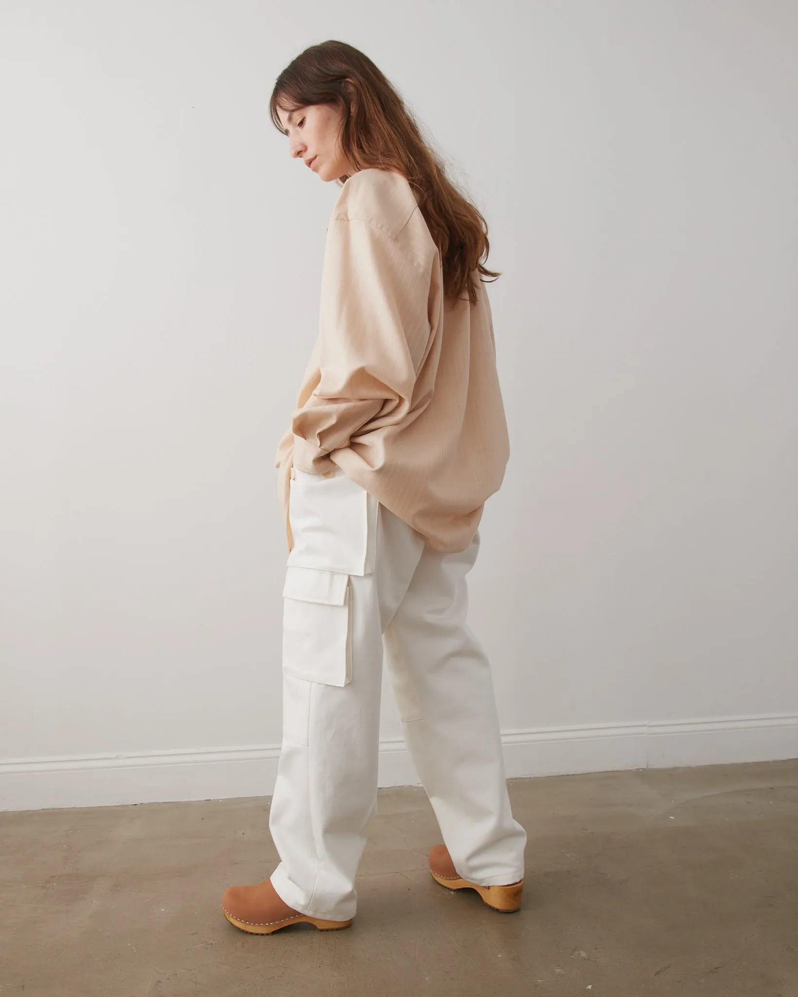 Cargo Pants, Heavyweight White Cotton Denim