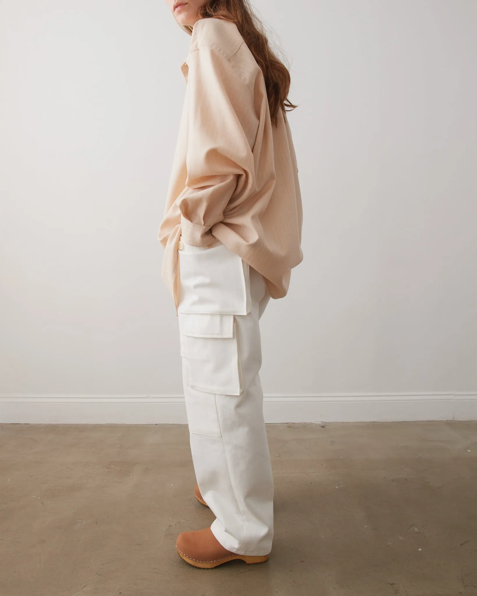 Cargo Pants, Heavyweight White Cotton Denim