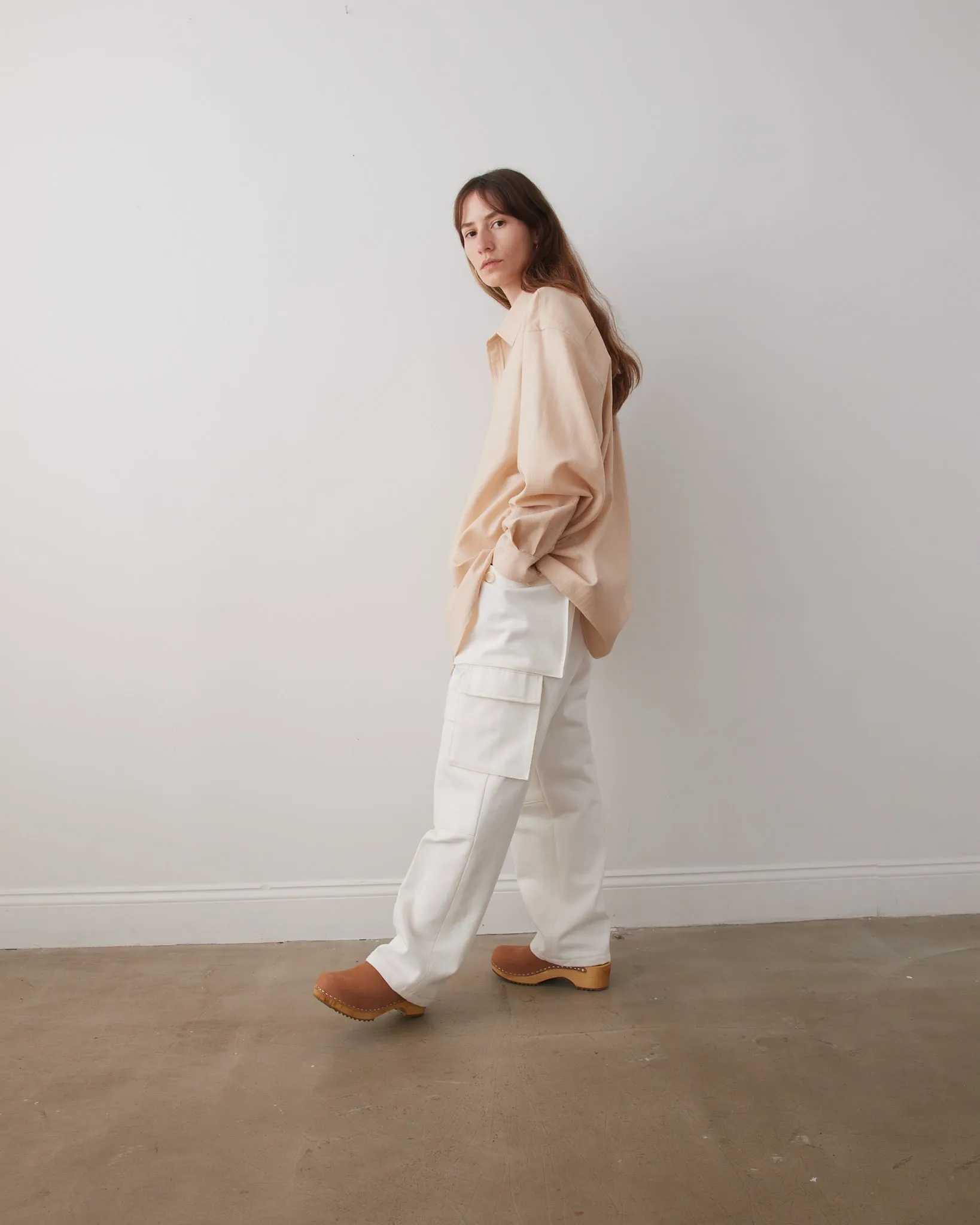 Cargo Pants, Heavyweight White Cotton Denim