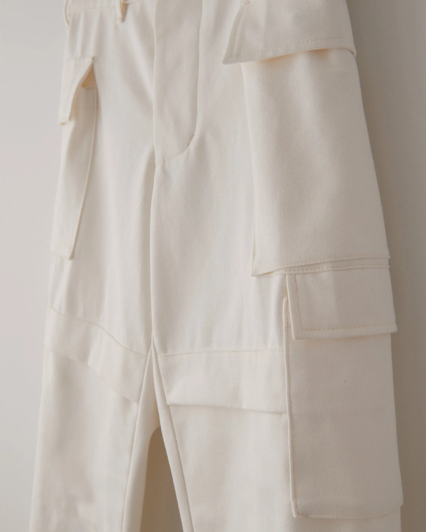 Cargo Pants, Heavyweight White Cotton Denim