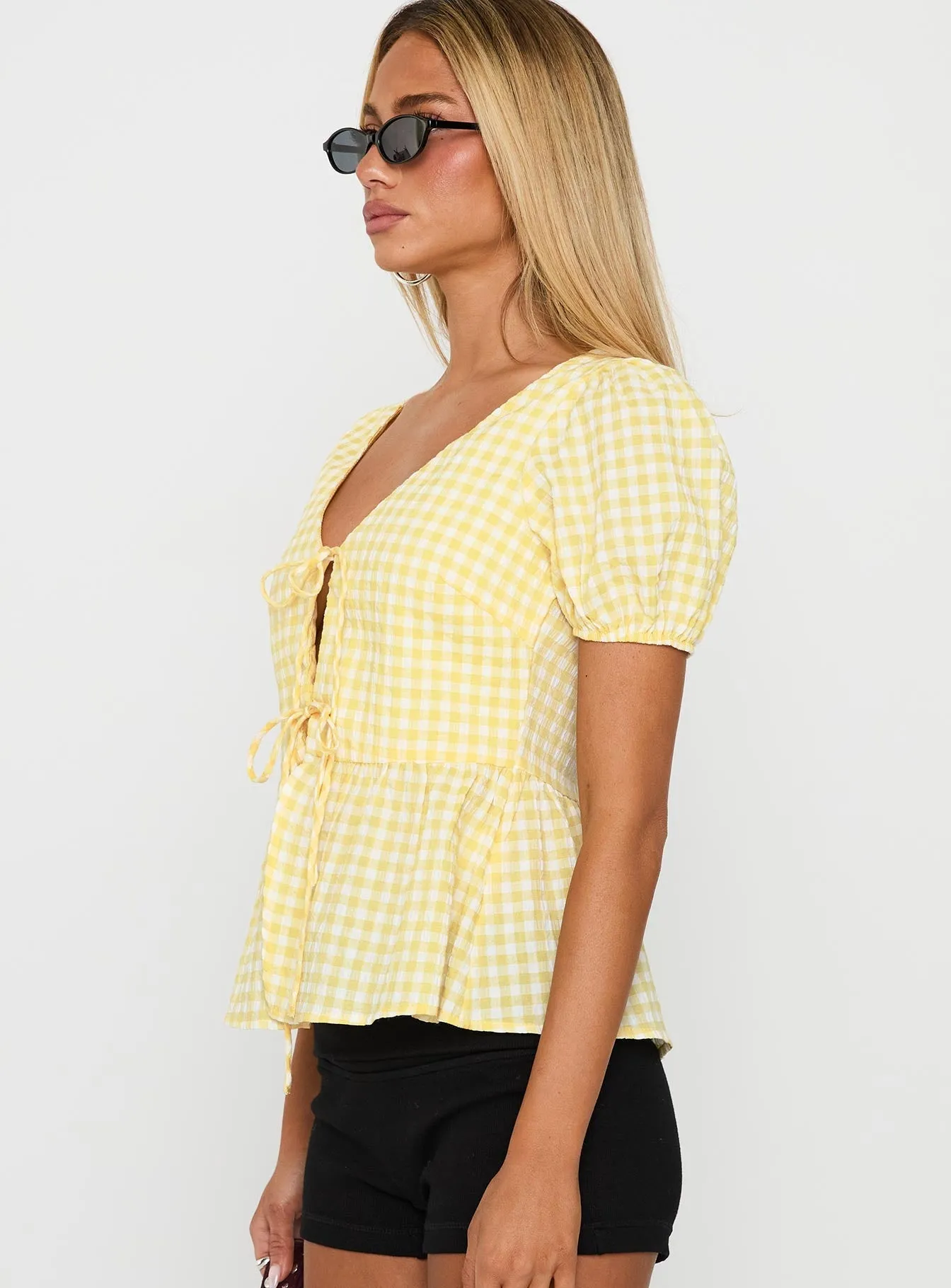 Carmelah Tie Up Top Yellow Check
