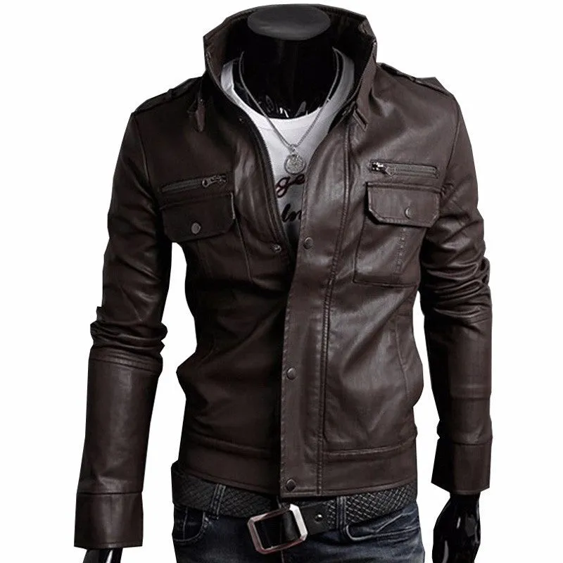 Classic Style Motorcycling PU Leather Jackets Men Slim Male Motor Jacket Men's Clothes MWP148