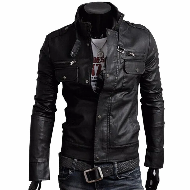 Classic Style Motorcycling PU Leather Jackets Men Slim Male Motor Jacket Men's Clothes MWP148