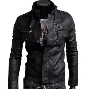 Classic Style Motorcycling PU Leather Jackets Men Slim Male Motor Jacket Men's Clothes MWP148