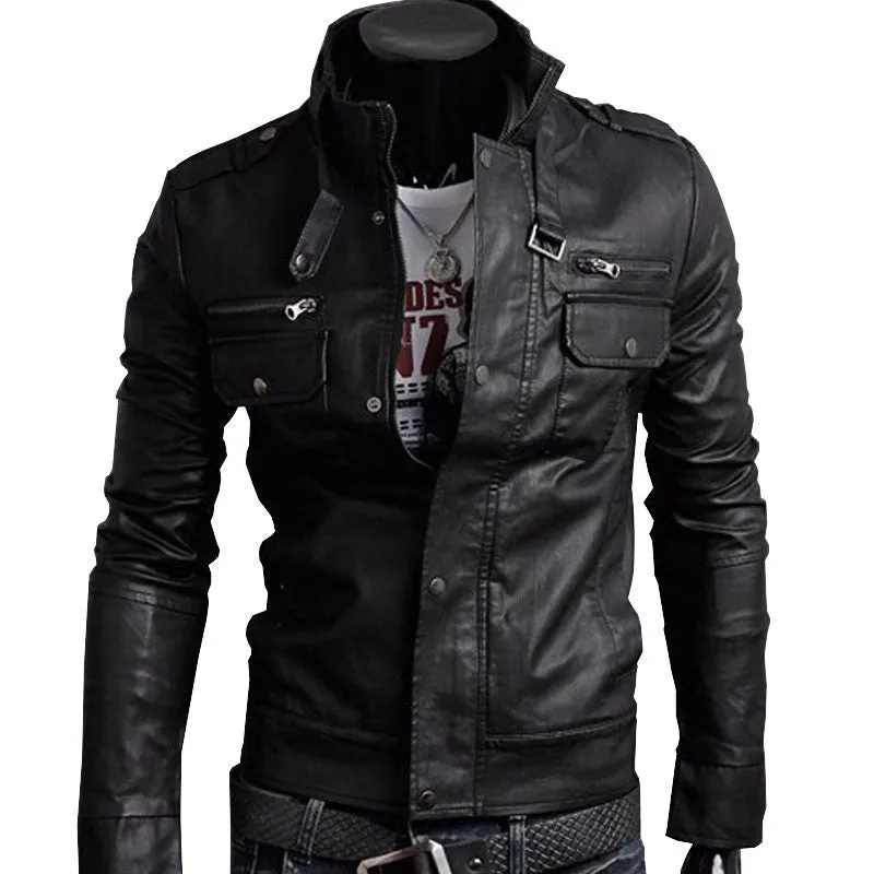 Classic Style Motorcycling PU Leather Jackets Men Slim Male Motor Jacket Men's Clothes MWP148