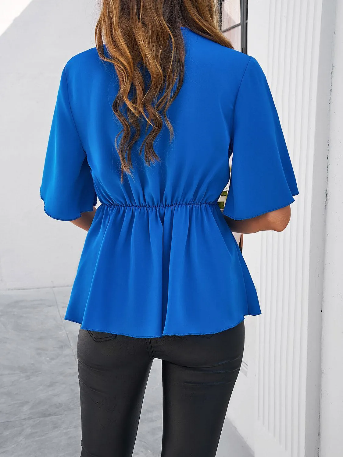Classy Casual Tie Waist Half Sleeve Peplum Blouse
