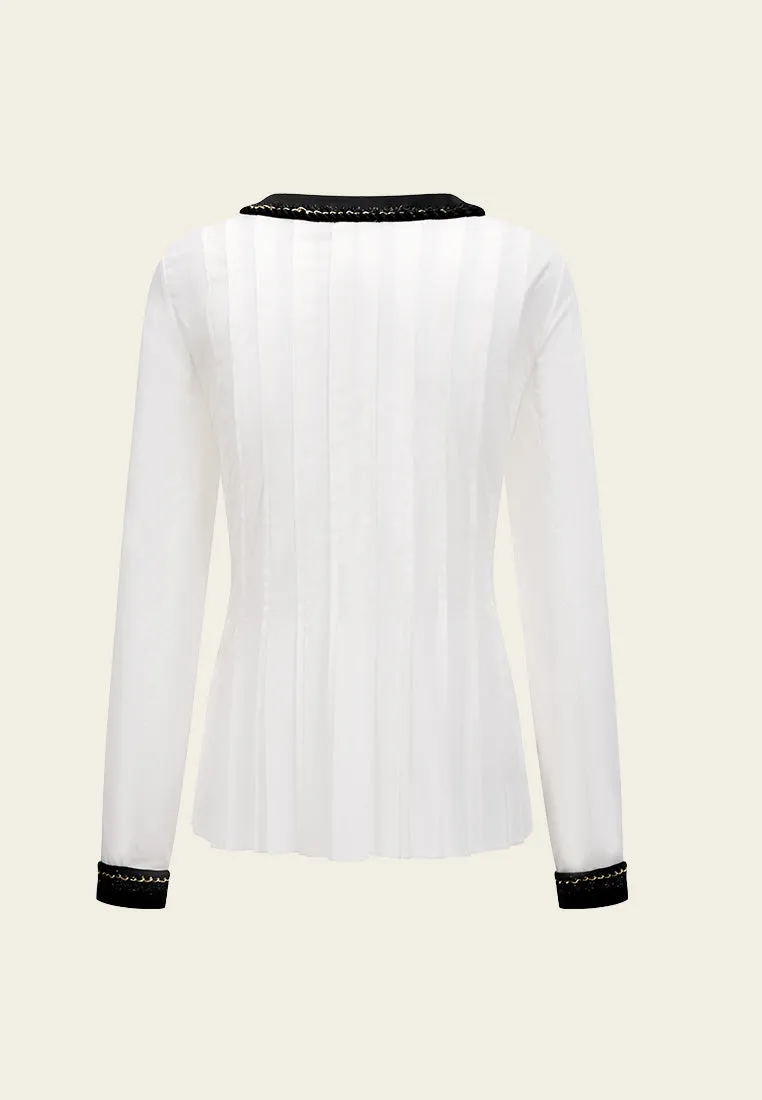 Contrast-trim Pleated-detail Slim-fit Top