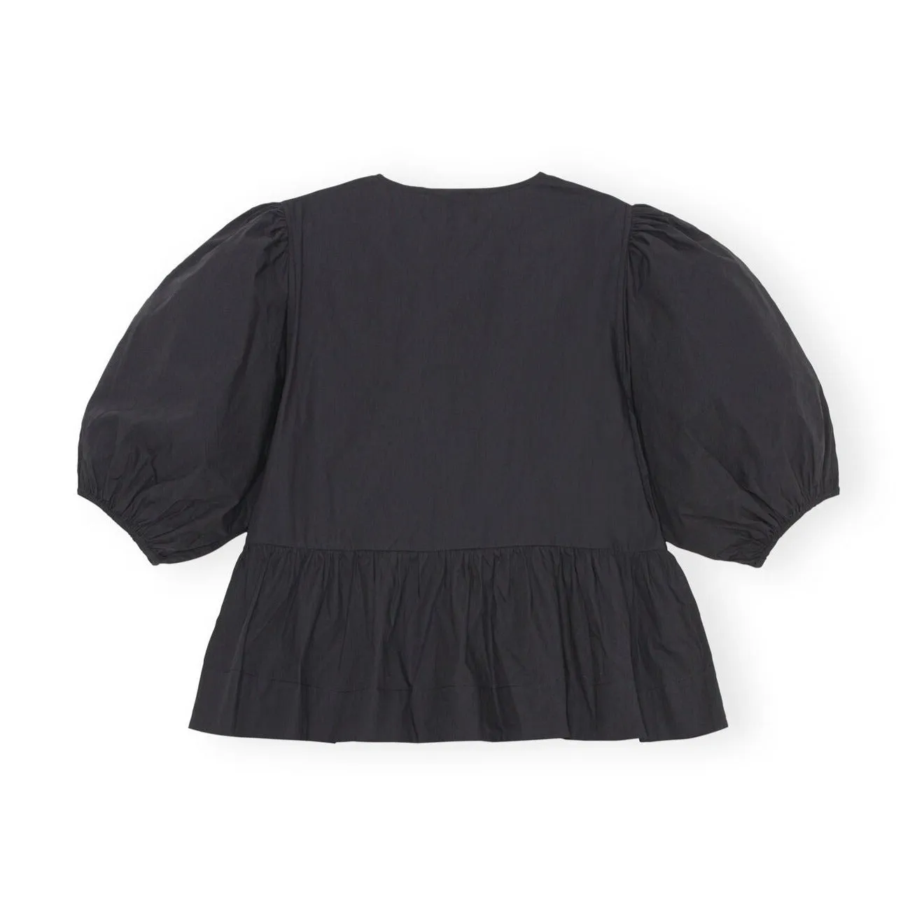 COTTON POPLIN PEPLUM TIE BLOUSE | BLACK
