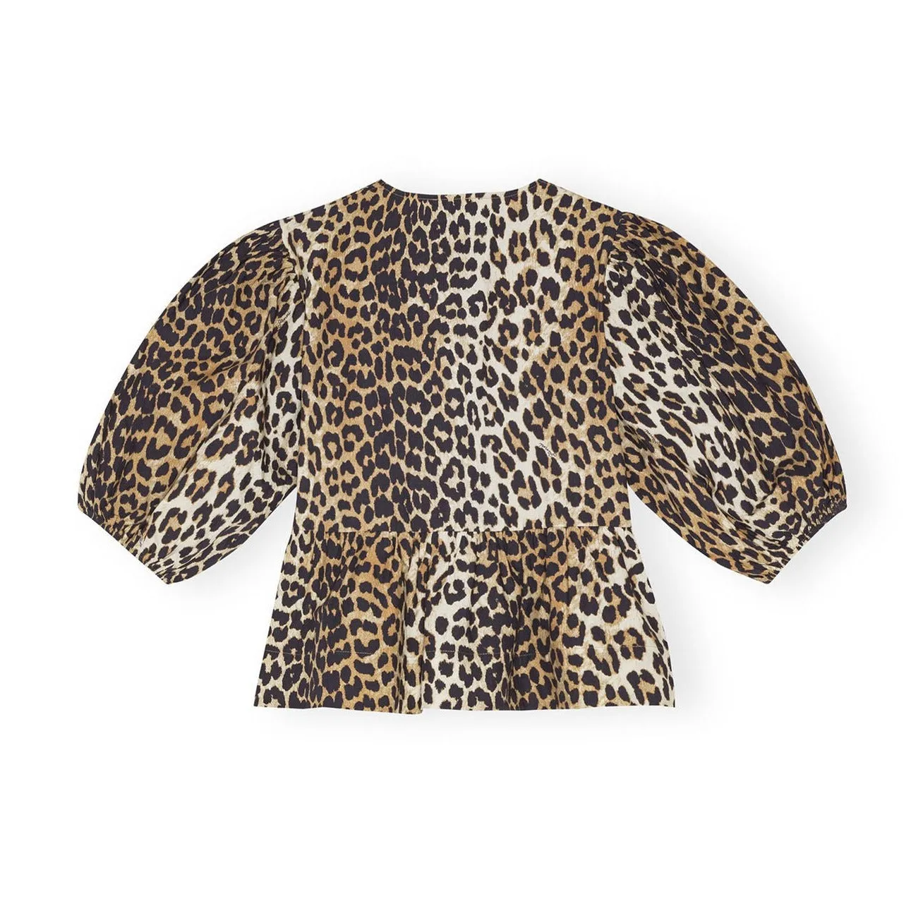 COTTON POPLIN PEPLUM TIE BLOUSE | LEOPARD