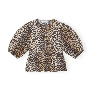 COTTON POPLIN PEPLUM TIE BLOUSE | LEOPARD