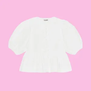 COTTON POPLIN PEPLUM TIE BLOUSE | WHITE