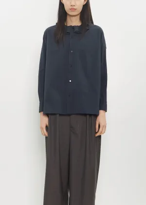 Cotton Ruffle Collar Baggy Shirt — Navy