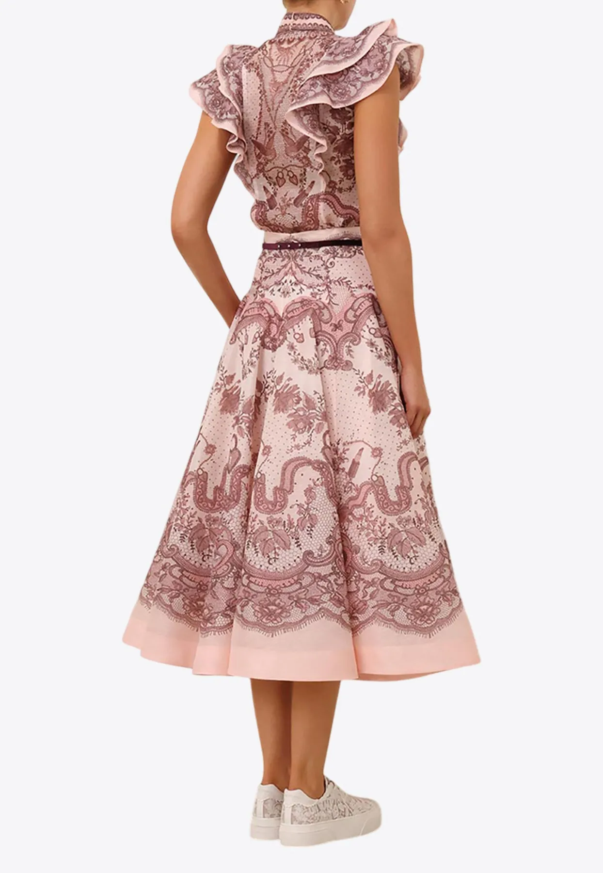 Crush Flared Midi Belted Skirt