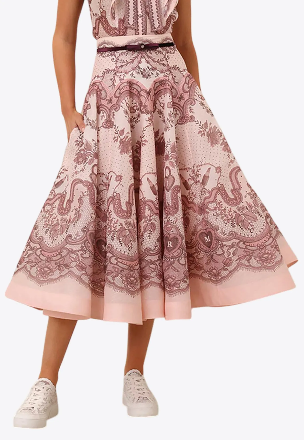Crush Flared Midi Belted Skirt