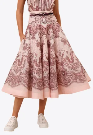 Crush Flared Midi Belted Skirt