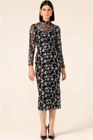Delicate Domain Dress in Periwinkle Black Flower