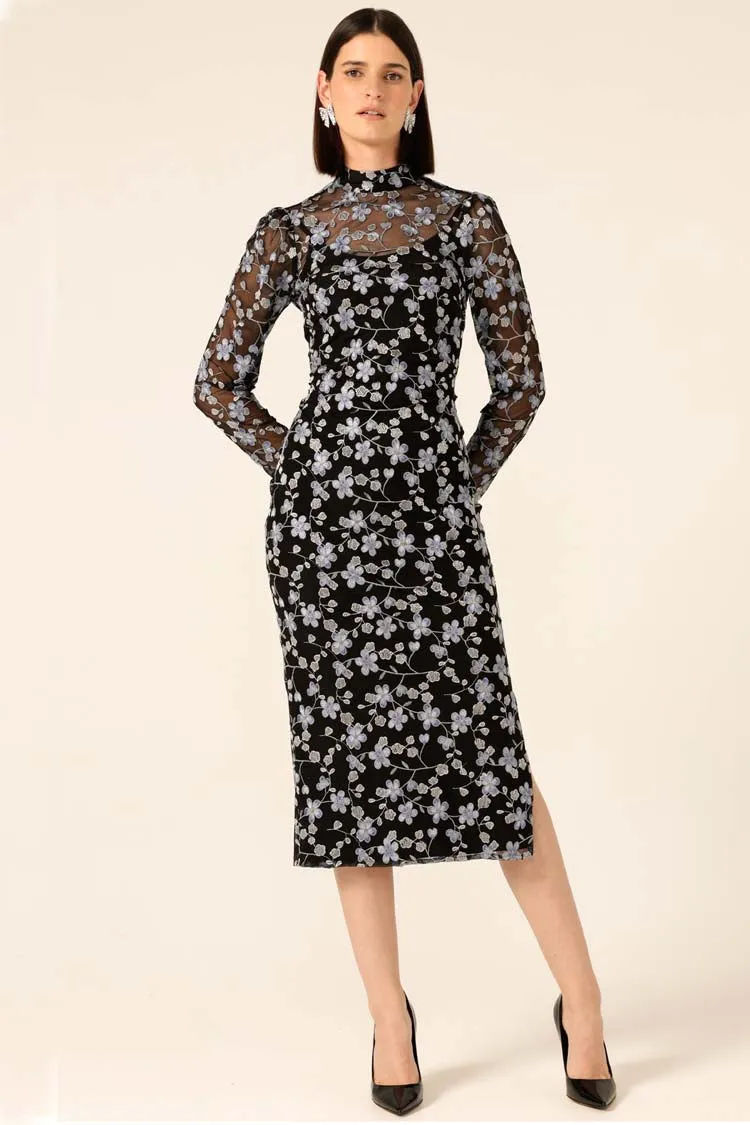 Delicate Domain Dress in Periwinkle Black Flower
