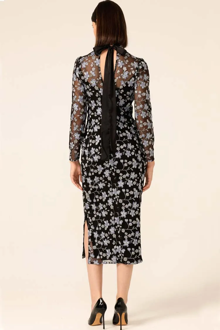 Delicate Domain Dress in Periwinkle Black Flower