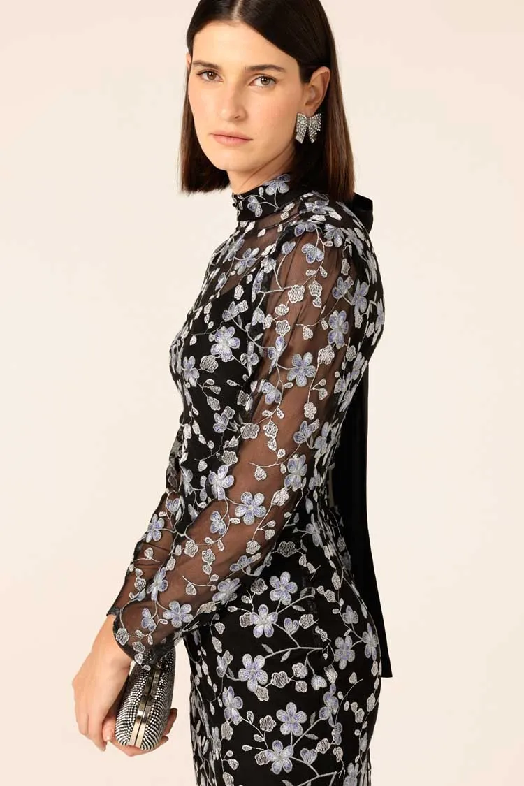 Delicate Domain Dress in Periwinkle Black Flower