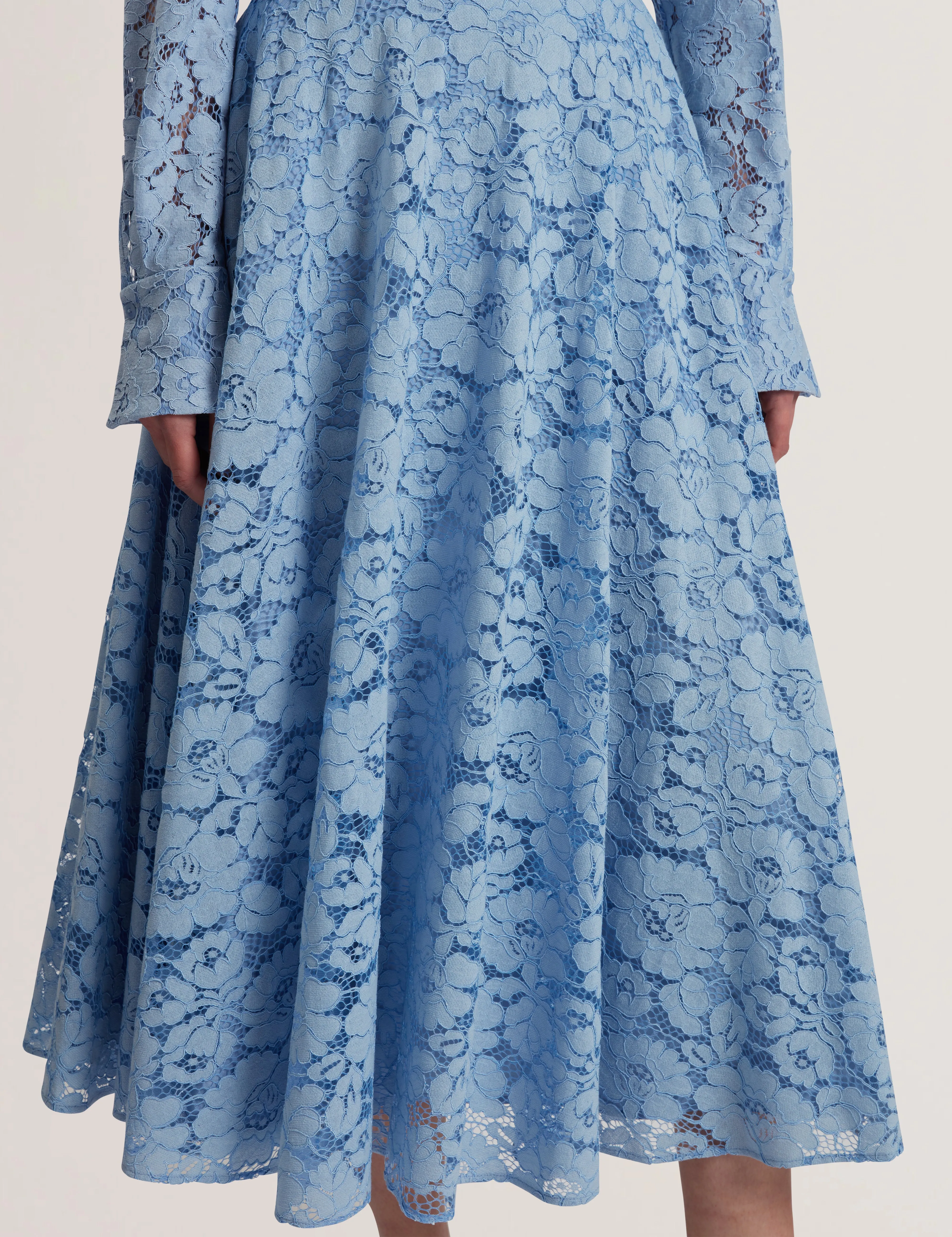 Demiee Bonded Lace Pleated Midi Skirt Lt-Blue