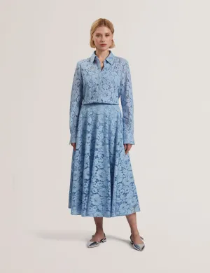 Demiee Bonded Lace Pleated Midi Skirt Lt-Blue