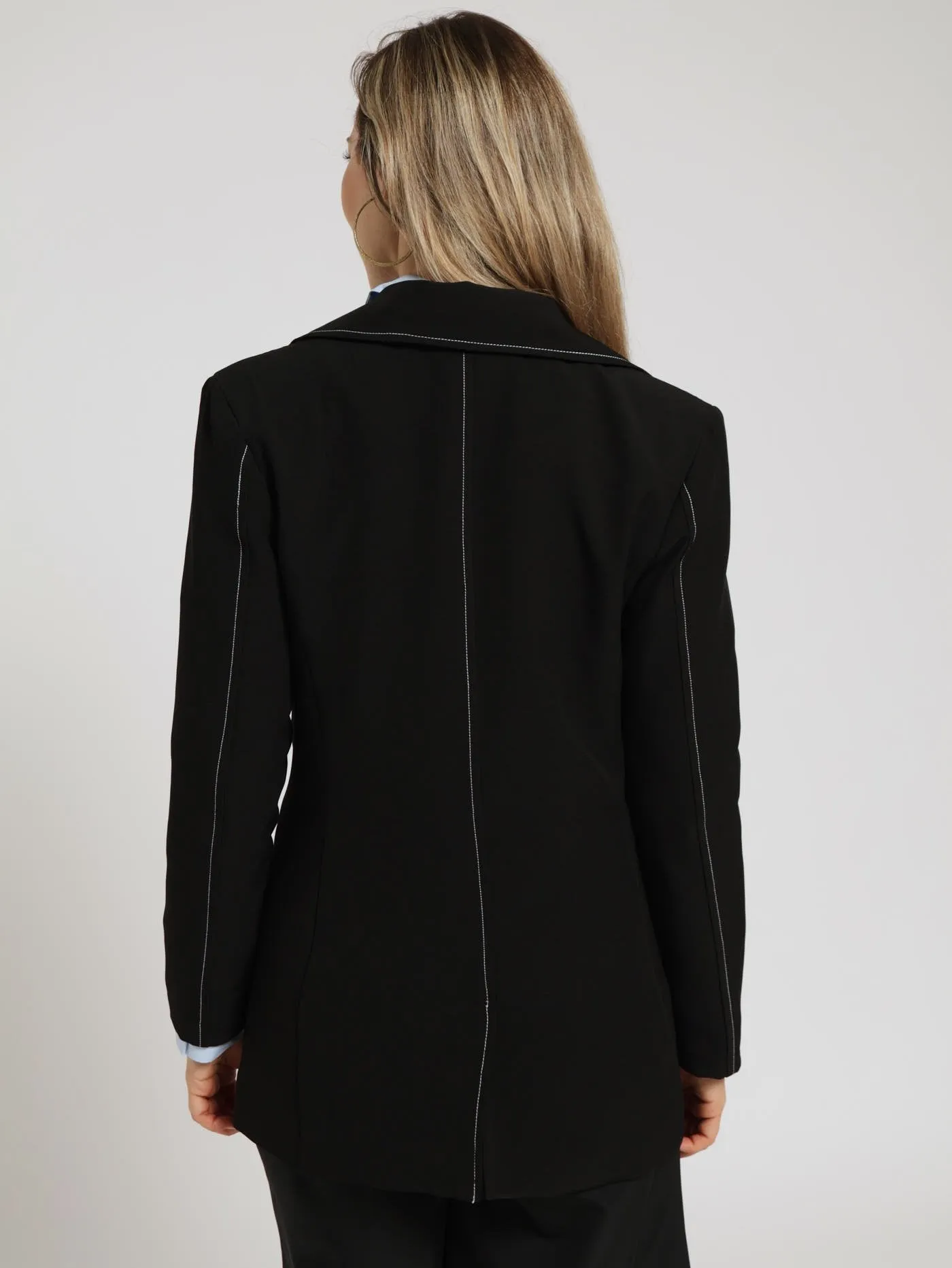 Double Button T-Stitch Blazer - Black