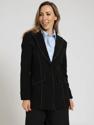 Double Button T-Stitch Blazer - Black