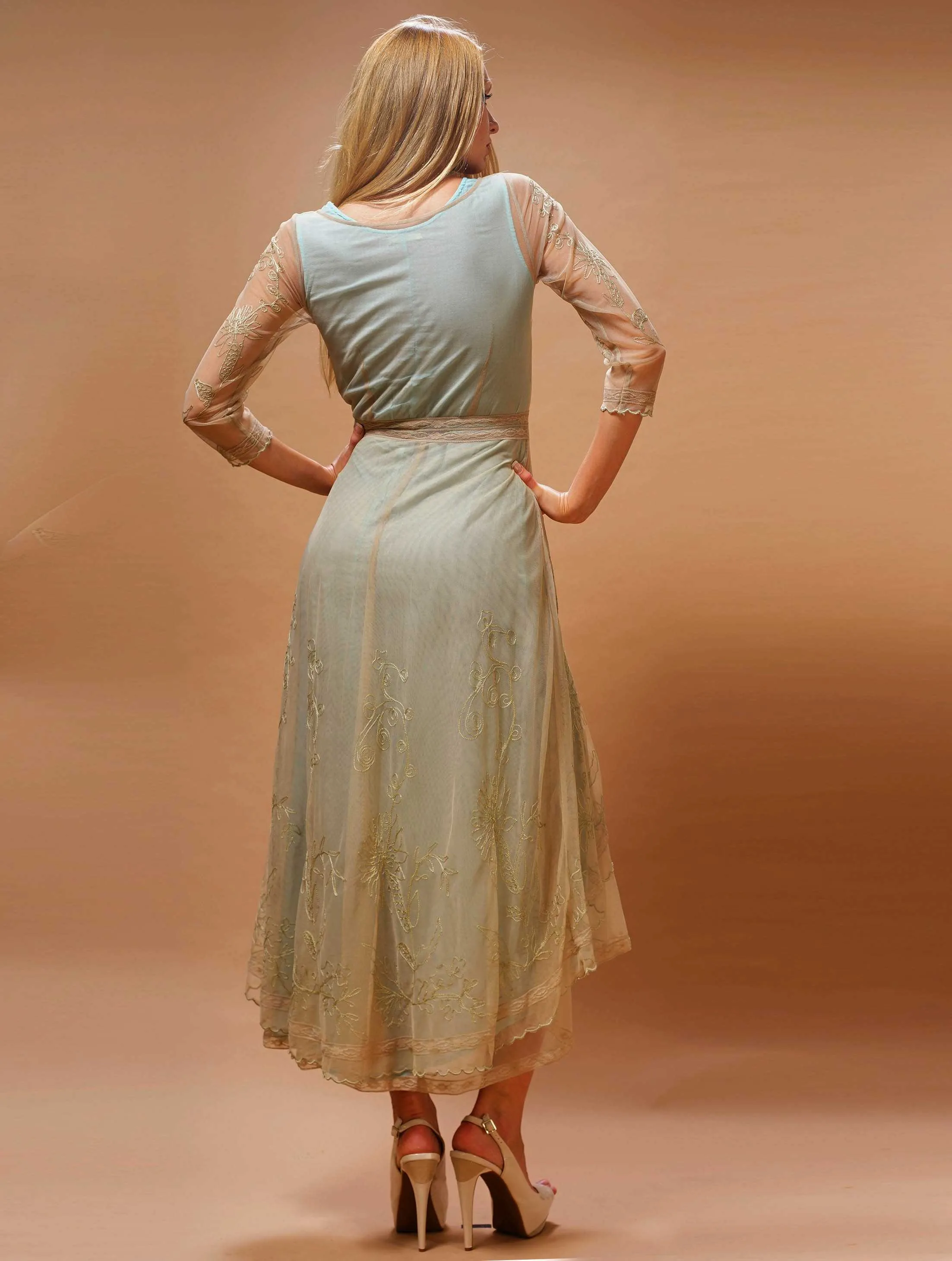 Downton Abbey Tea Party Gown in Sage-Turquoise by Nataya