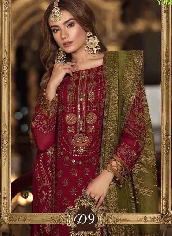 Dulhan Suit In Hot Red Color By Maria.B Model# C 1721