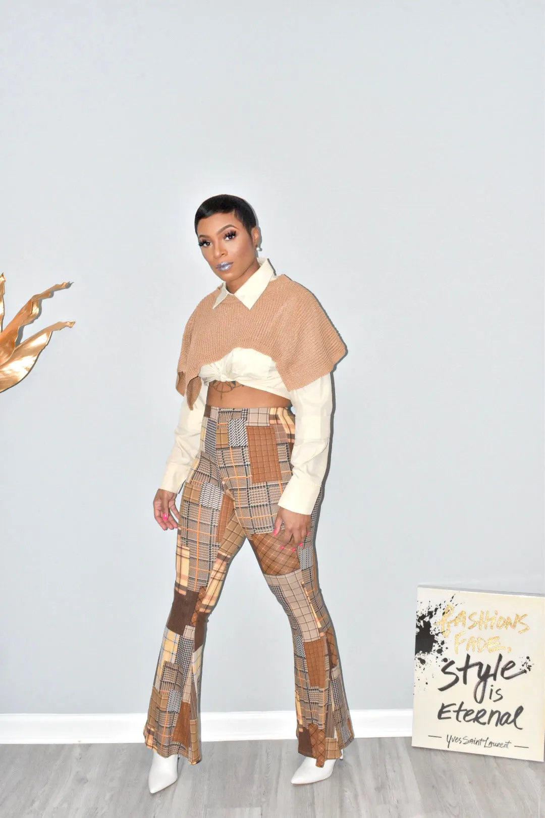 Earthtone Plaid Flared Pants