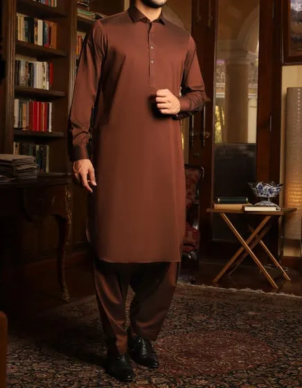 Eid outfit for boys in golden brown color with machine embroidery # K2353