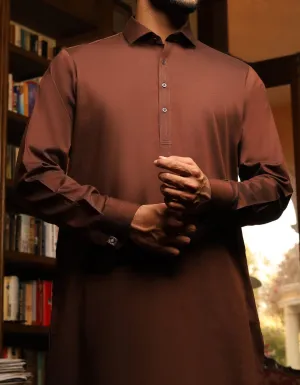 Eid outfit for boys in golden brown color with machine embroidery # K2353