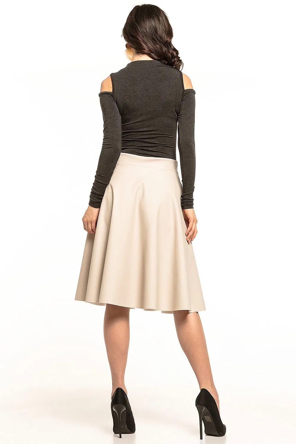 Elegant Eco-Leather Flared Midi Skirt