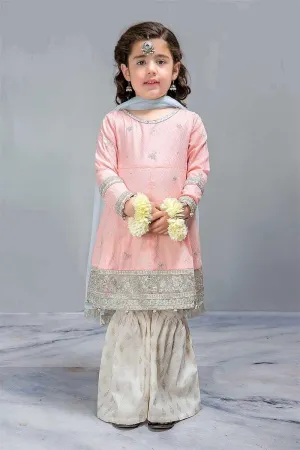 Elegant Peach and Off White Gharara Frock dress for Kids - k805