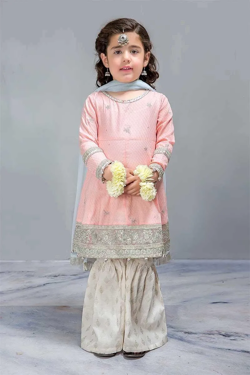 Elegant Peach and Off White Gharara Frock dress for Kids - k805