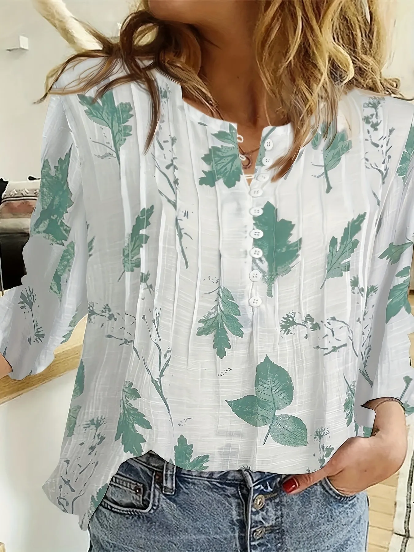 Elena™  | Floral Pleated V-Neck Blouse