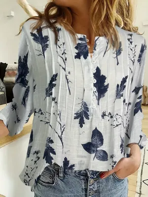 Elena™  | Floral Pleated V-Neck Blouse