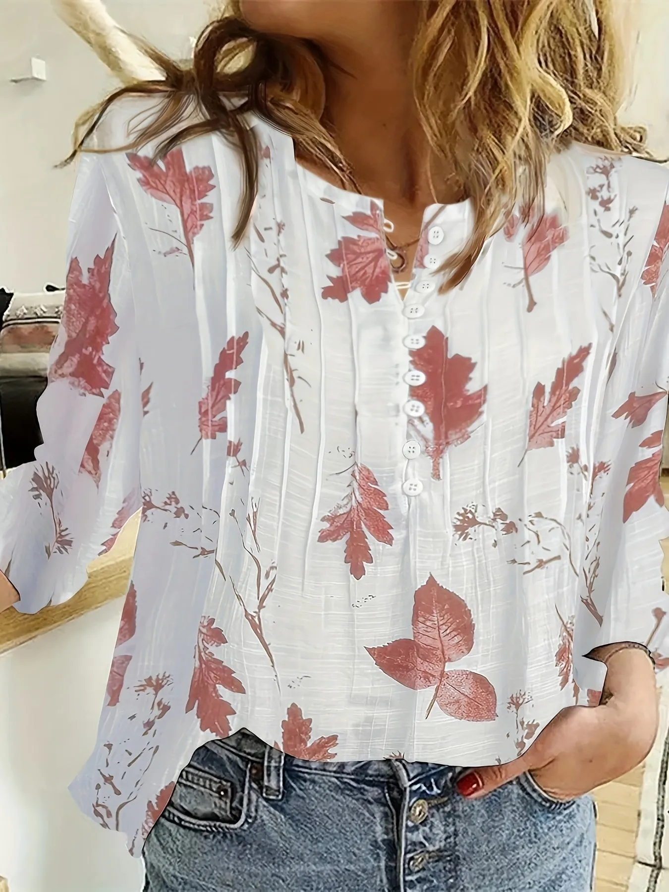 Elena™  | Floral Pleated V-Neck Blouse
